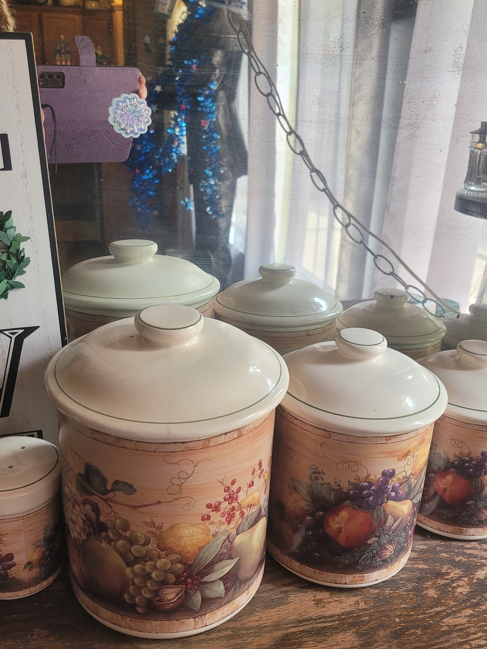 Vintage Fruit Ceramic Canister Set with Cream Lids